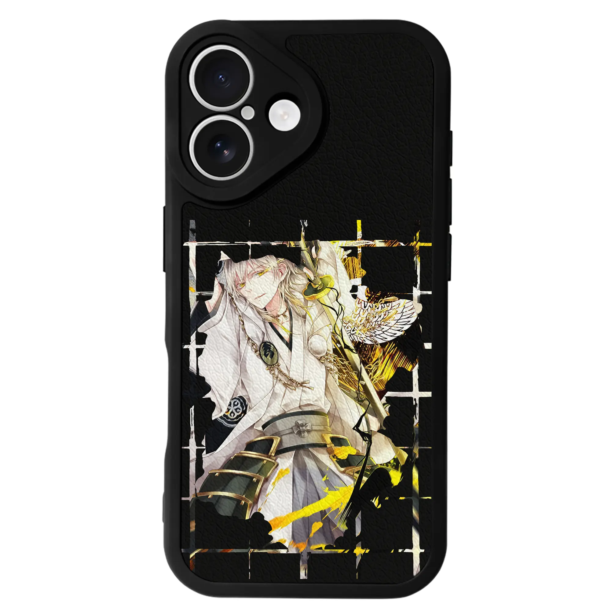 刀剣乱舞 グッズ,鶴丸国永 - IPhone 16シリーズ対応 ・ シリコンスマホケース ・ レザー調 ・ 高精度フィット ・ 耐衝撃 ・ ワイヤレス充電対応 ・ 精密カット